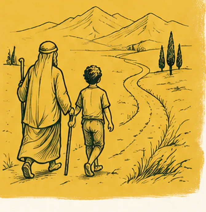 Le sage et son fils poursuivent leur chemin avec l'âne
