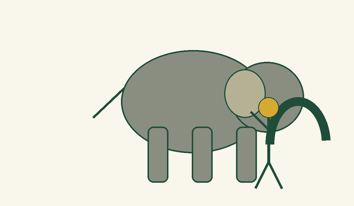 Un voyageur palpe l'oreille de l'éléphant